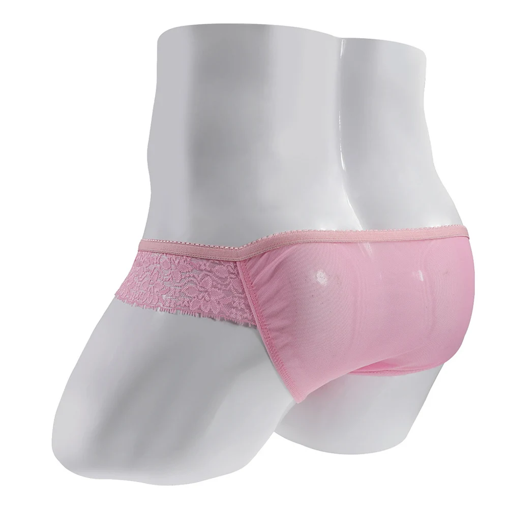 Men Sexy Elastic Waist Lace Sheer Summer Men's Panties Low Rise U Convex Gay Sissy Pouch Brief Breathable Underwear For Hot Man