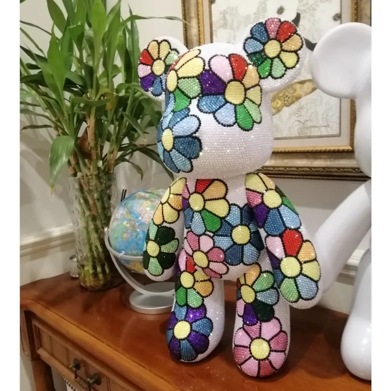 Rhinestone Sunflower Bear Figurine Acrylic Resin Gems Encrusted Animal Doll Sparkling Home Décor Ornament DIY Luxury Mosaic Gift