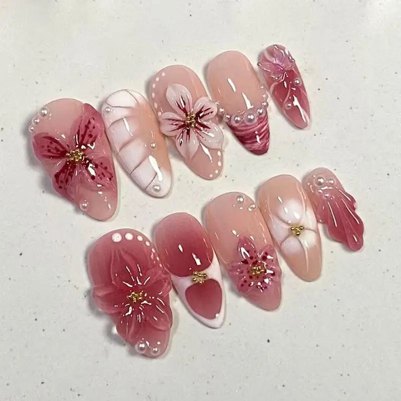 Retro Tortoiseshell Gradient Nails Cool French Tips Non-Irritating Artificial Nails for Home DIY Manicure Use