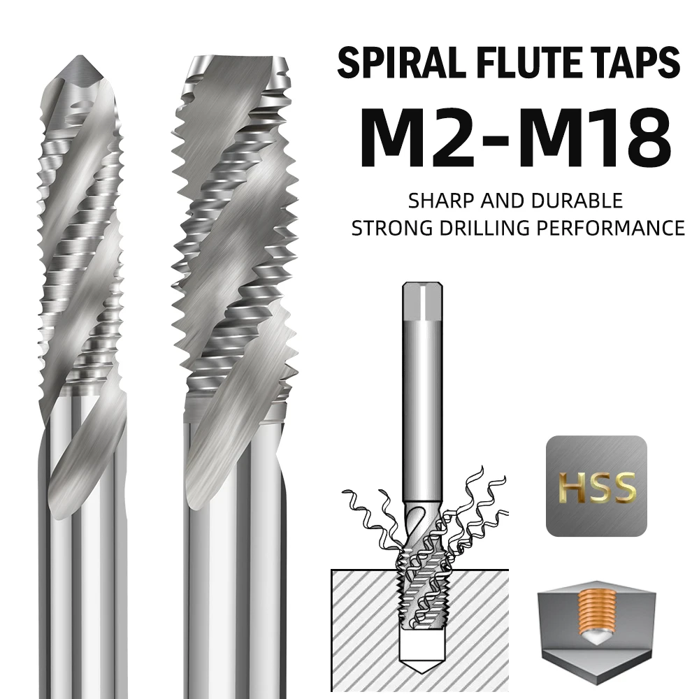 1Pc Metric Screw Tap Drill HSS Spiral Flute Thread Tap Right Hand Machine Plug Tap M2 M2.5 M3 M4 M5 M6 M7 M8 M10 M14 M16 M18