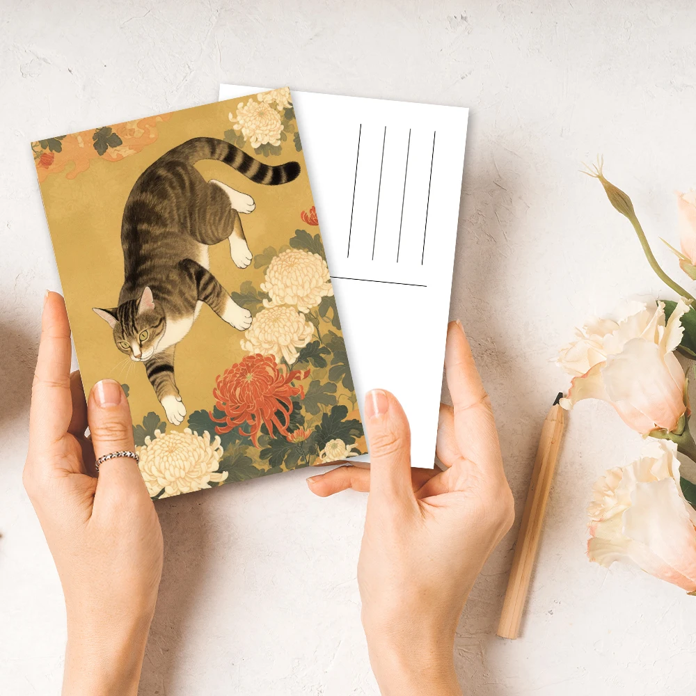 32 Stück japanische Katzenpostkarten, Ukiyo-E-Stil, süße Katzenposter, Wohnzimmer-Dekorationsaufkleber, Weihnachtsgeschenk, Schlafzimmerdekoration – Detail 2