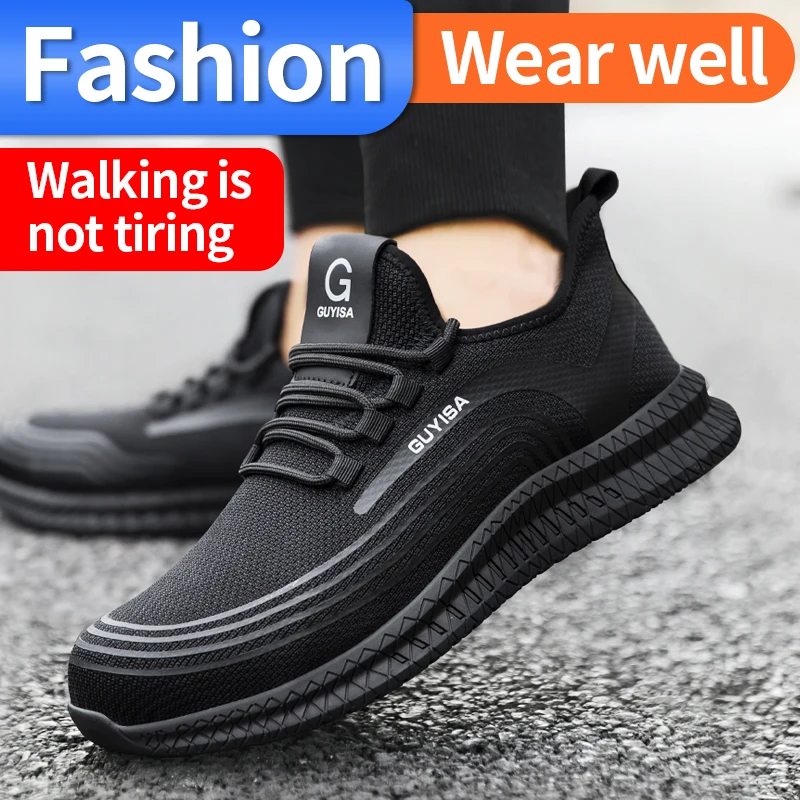 Men sneakers steel toes  Wear-resistant outdoor safety work shoes