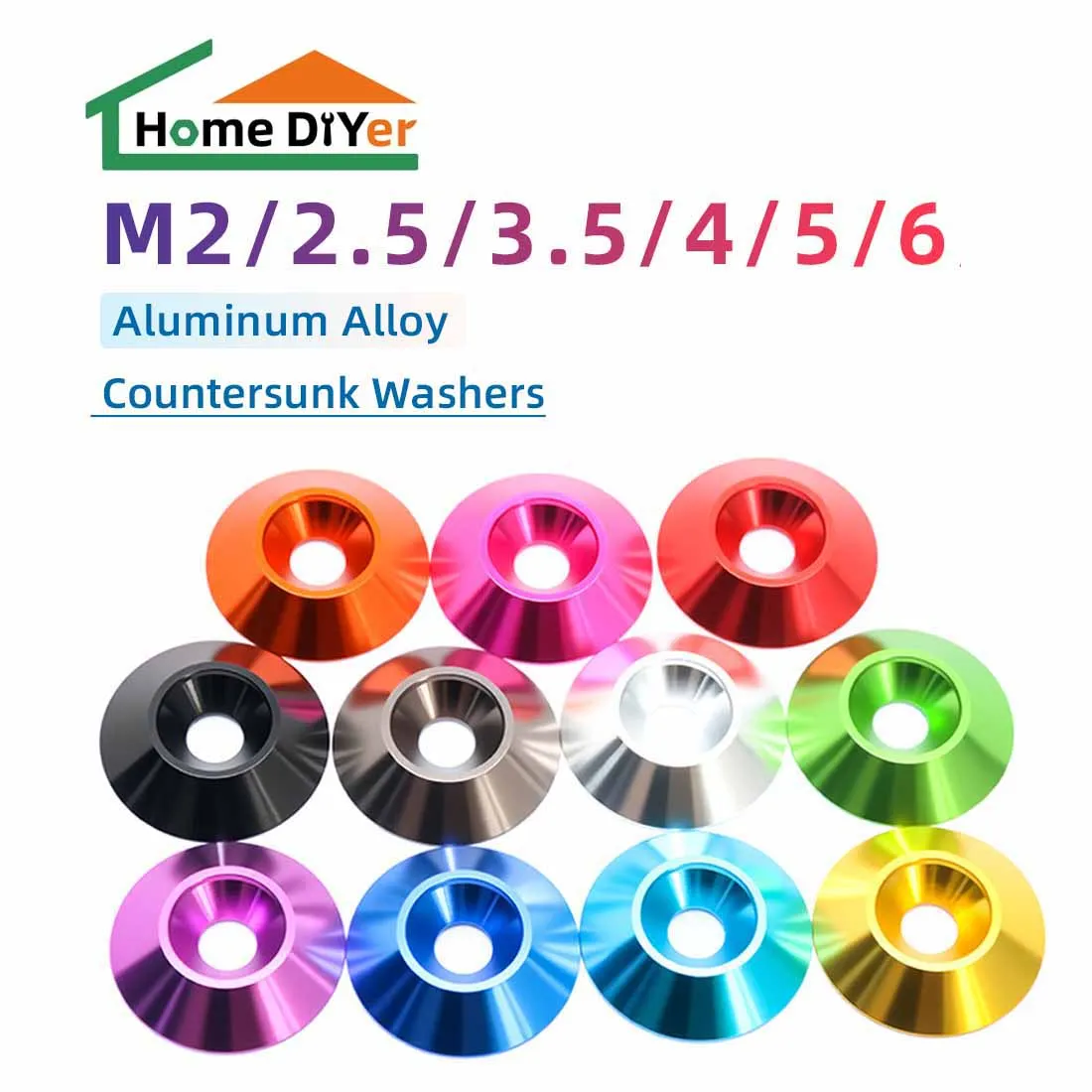 

10pcs M2 M2.5 M3 M4 M5 M6 M8 Aluminum Colourful Countersunk Umbrella Flat Head Screw Concave Conical Decorative Groove Washer