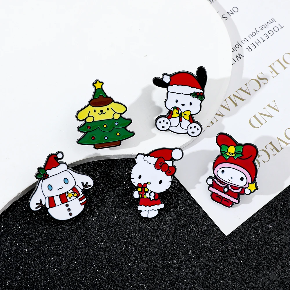 Sanrio Classic Cartoon Figure Enamel Brooch Cute Sweet Sanrio Toys for Christmas Jacket Lapel Pins Trend Accessories Gift