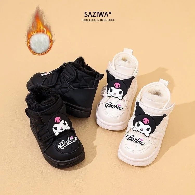 Girls' casual shoes, boys' cotton shoes, winter plush new style, children's thickened Kuromi warm snow boots for girls