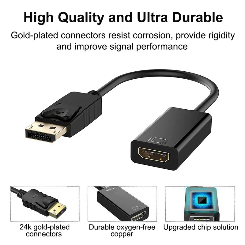 4K DisplayPort to HDMI-compatible Adapter Male DP to Female HDMI-Compatible Cable Converter Video Audio For HDTV PC Projector