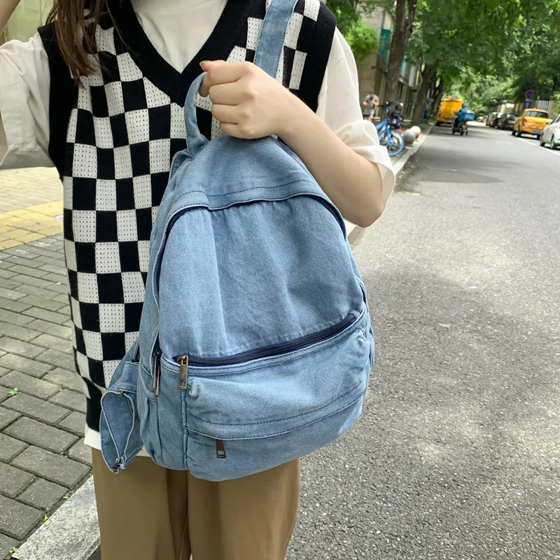 

Japanese Korean Denim Cloth Backpacks Retro Simple Blue Gray School Bags For Teenage Girls Fashion Casual Large Capacity Bookbag
