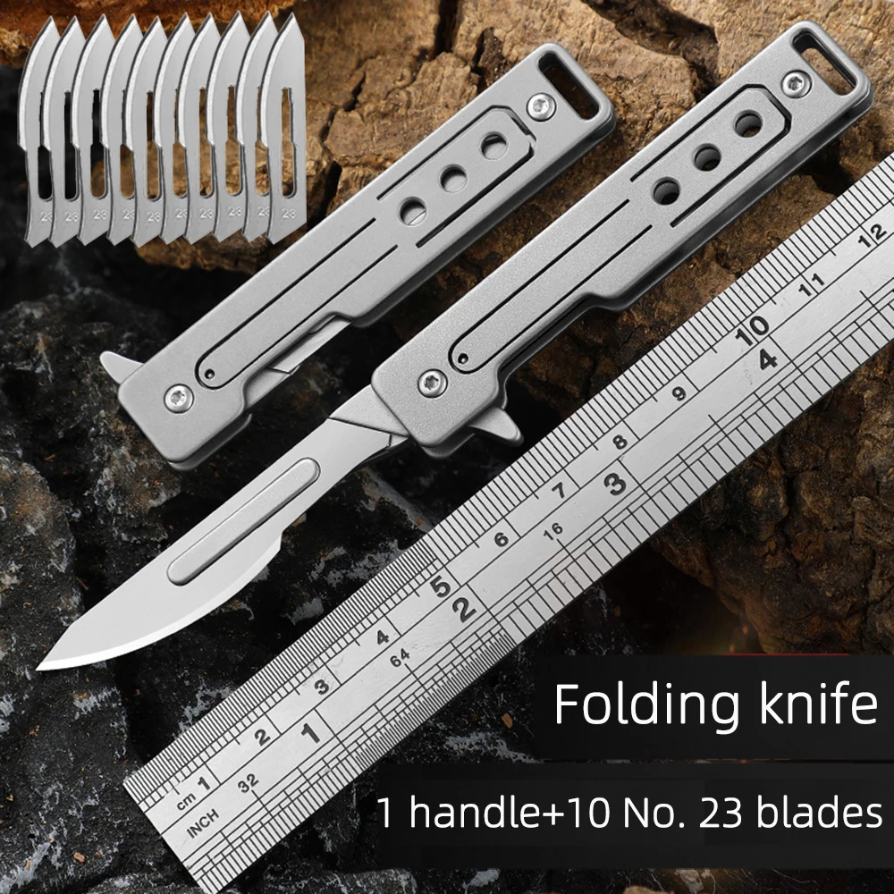 11pcs Machinery Stainless Steel Folding Replaceable blade Scalpel Medical Folding Knife EDC Outdoor Unpacking Pocket Knife