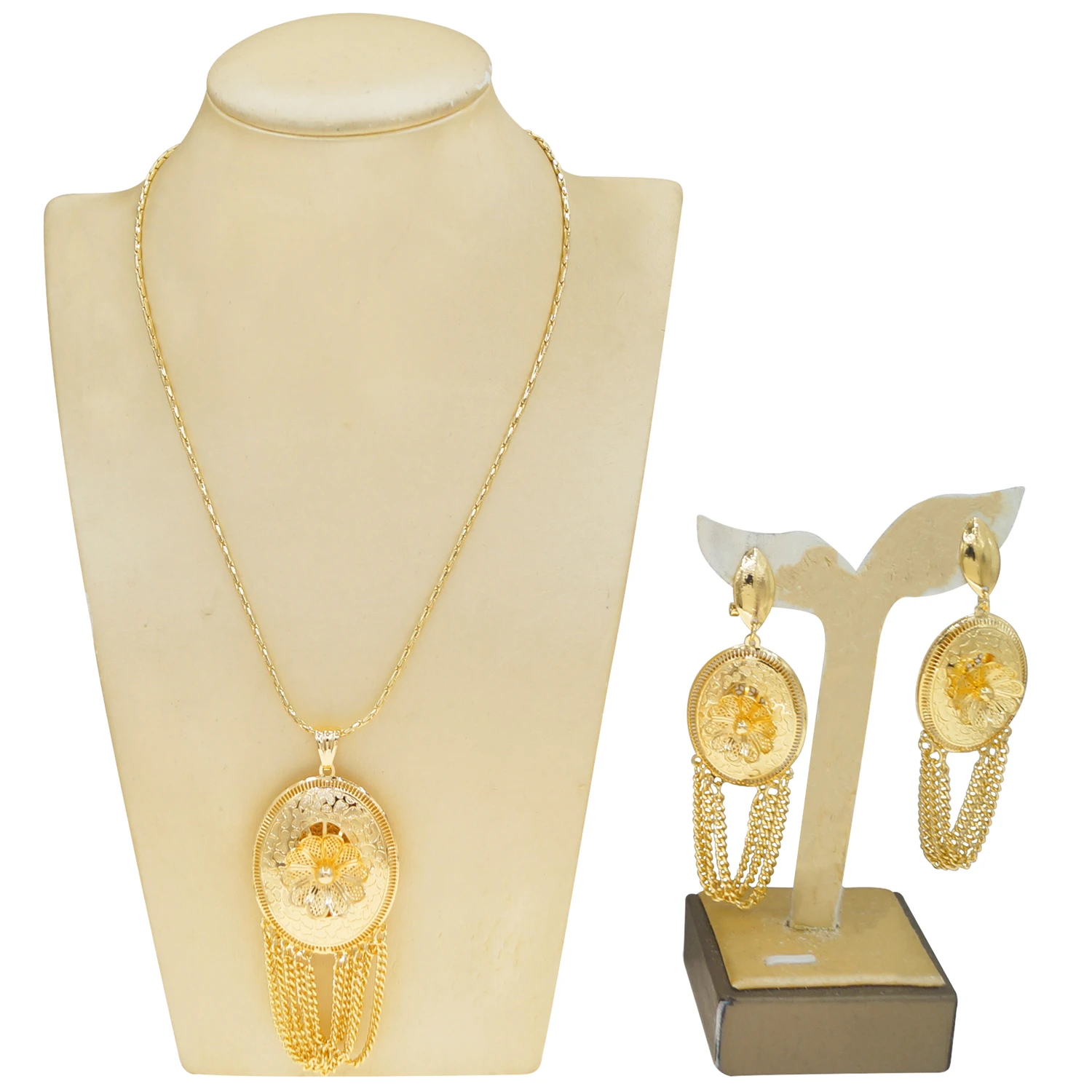 

Yulaili Light Weight Chain Necklace Earrings for Women High Quality Gold Plated Jewelry Set African Party Accessories MT00210