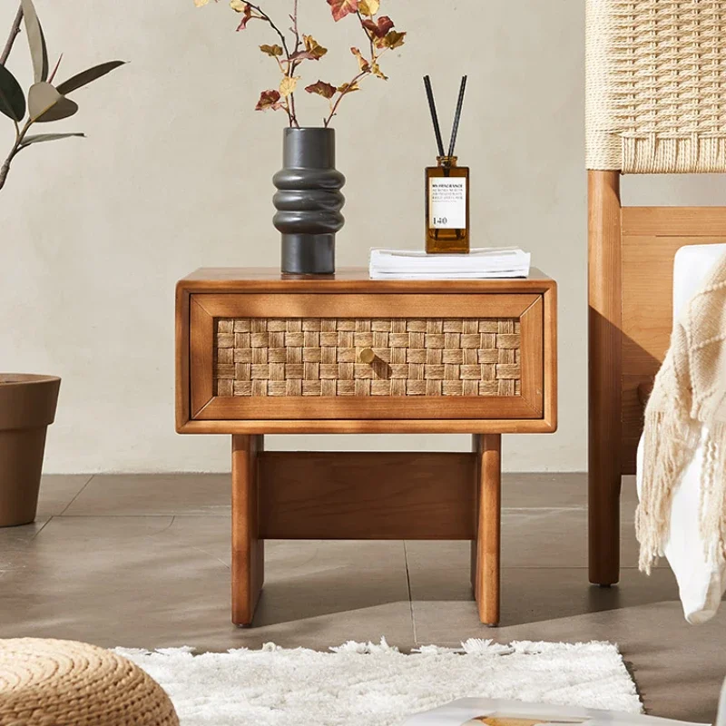 Petite armoire de rangement simple, table en bois massif, rotin, frêne, style rétro, chambre à coucher