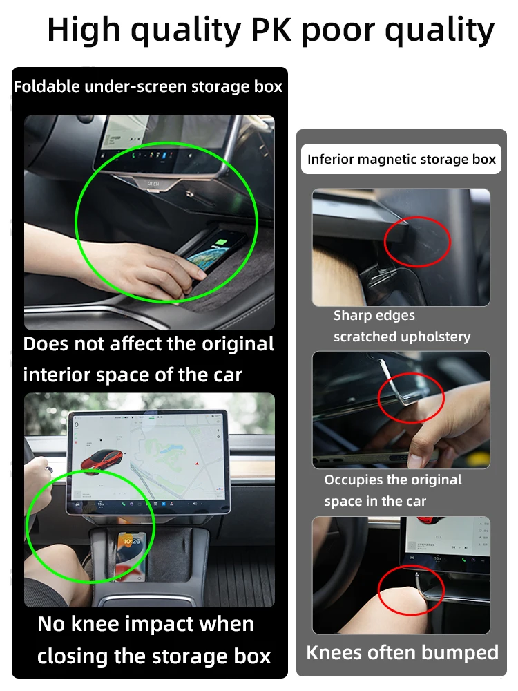 TEEQ per Tesla Model 3 Highland 2023 2024 modello Y scatola di immagazzinaggio nascosta sotto lo schermo nuovo dietro gli accessori della scatola di immagazzinaggio dello schermo