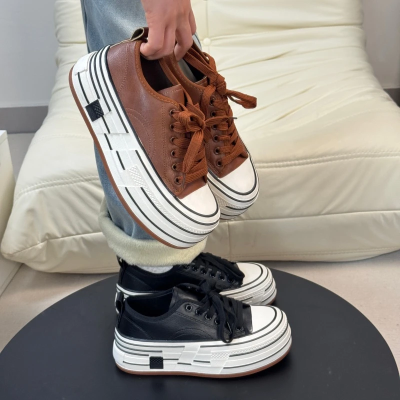 

Lightweight Popular Round-Toe 2026 Spring New Thick-Soled Lace-Up Casual Sneakers