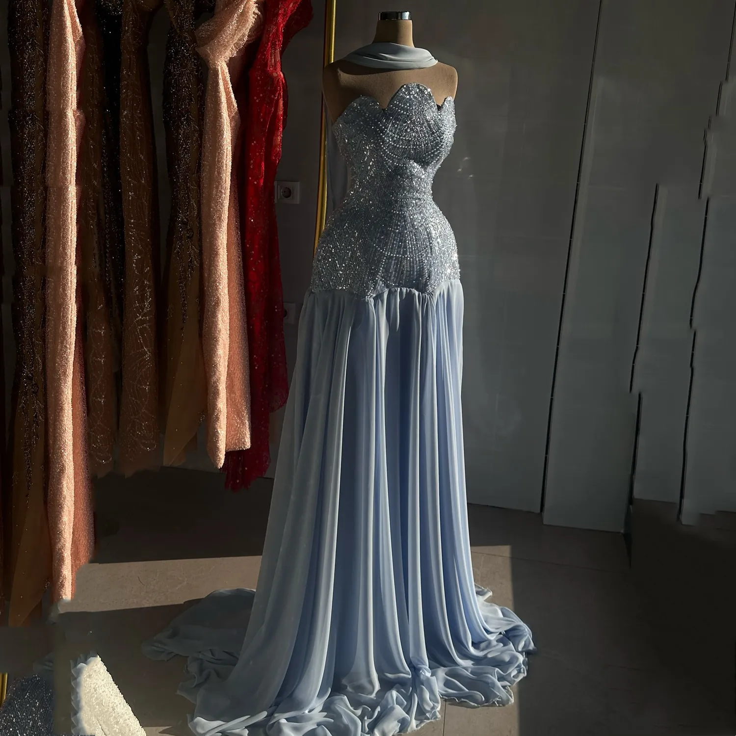 

Lucy Dresses Gala Платье Вечернее Women's Evening Dress Blue Prom Dresses for Special Occasions فساتين سهرة Beads A-line Party