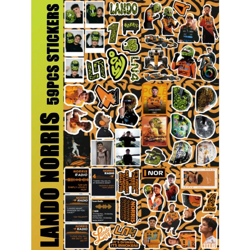 59PCS Lando Norris racing-themed sticker set–Waterproof Vinyl Decals for Laptop, Water Bottle, Suitcase, Car, Helmet, Skateboard - view 2