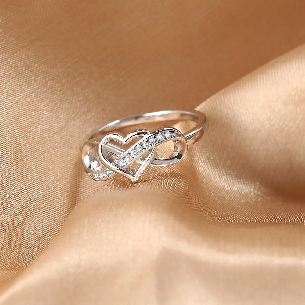 خواتم الزفاف للنساء القلب لا نهاية لها الحب صغير الزركون ارتفع الذهب اللون لطيف خاتم ضخم بالجملة مجوهرات العروس DZR029