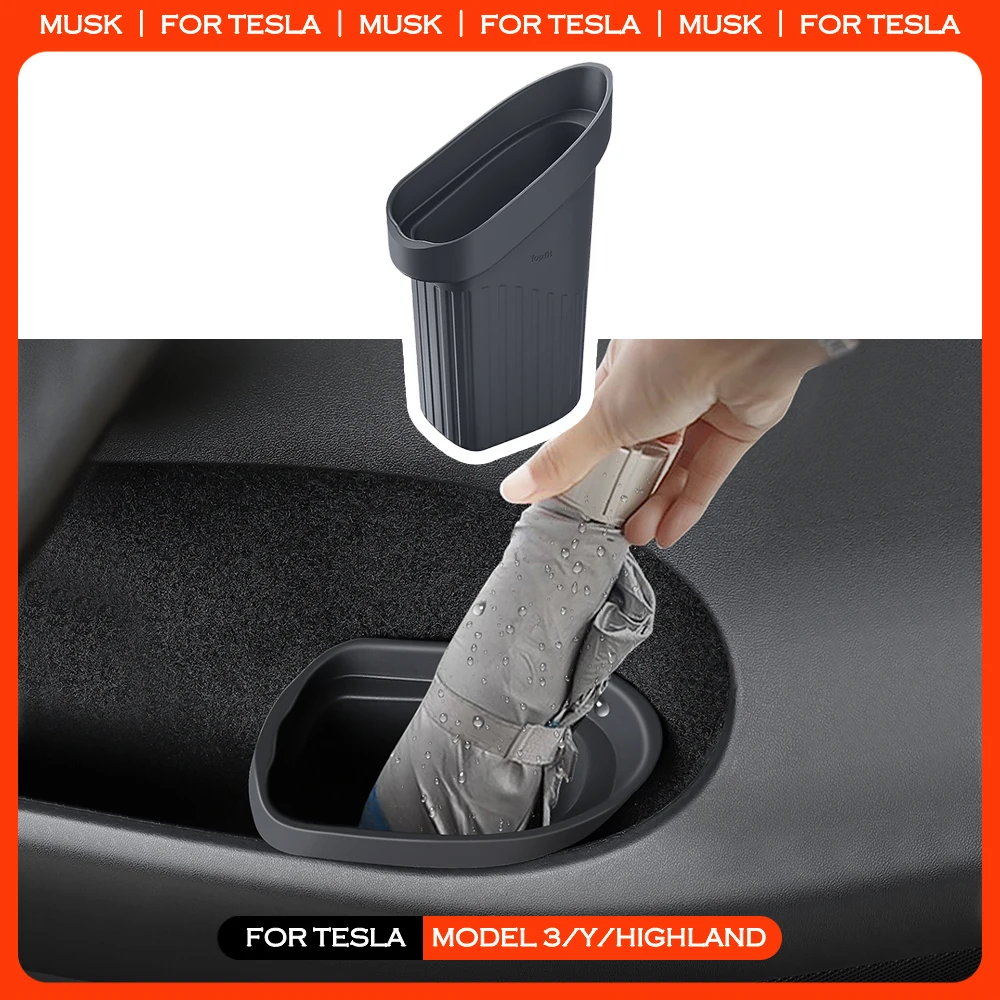 Door Trash Can For Tesla Model Y 3 Highland 2021-2024 Door Storage Box Organizer Interior Storage Garbage Can Bin Accessories