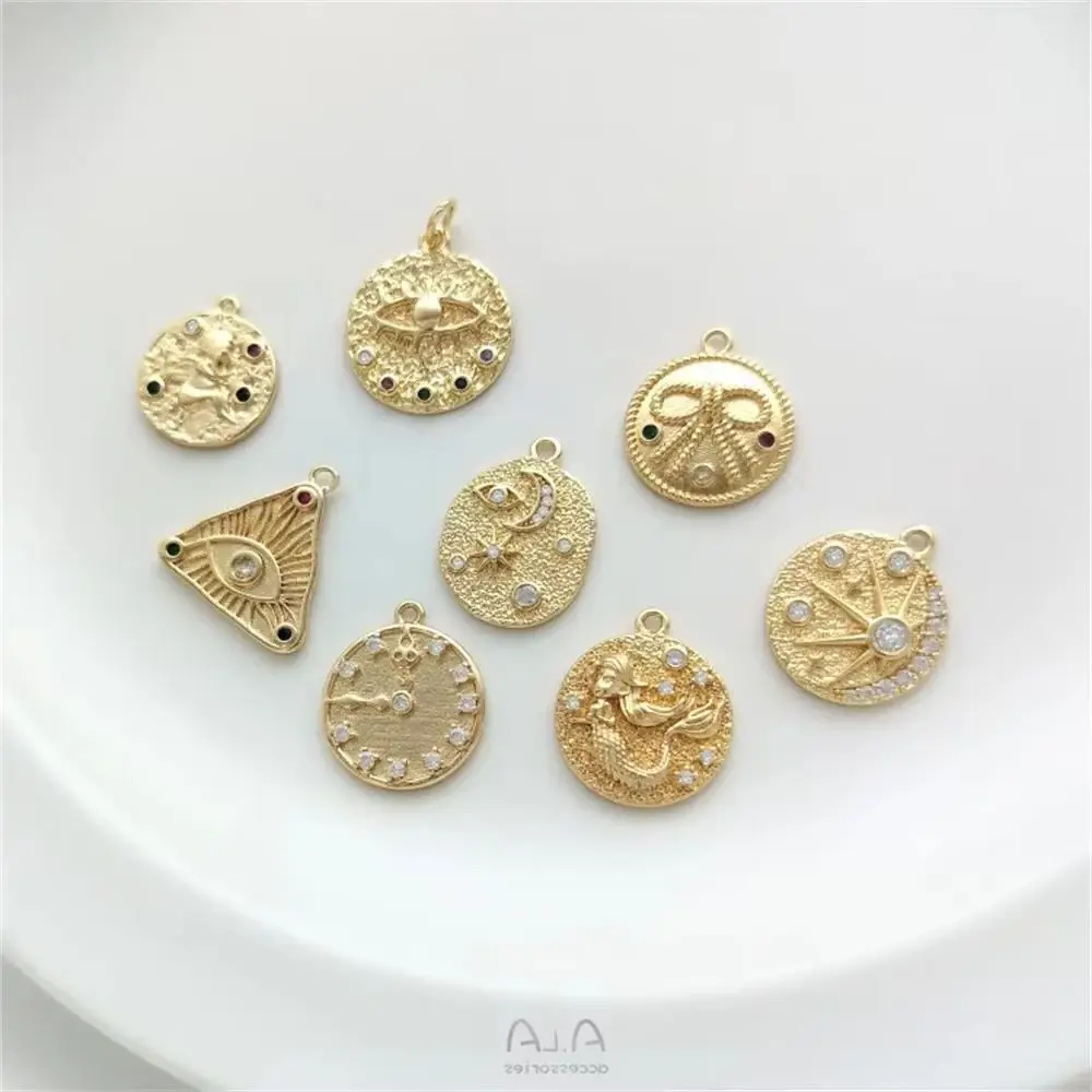 

14K Gold Colored Zirconium Eyes Star Moon Angel Clock Medallion Pendant DIY Jewelry Hang Tag Charms Pendant K495