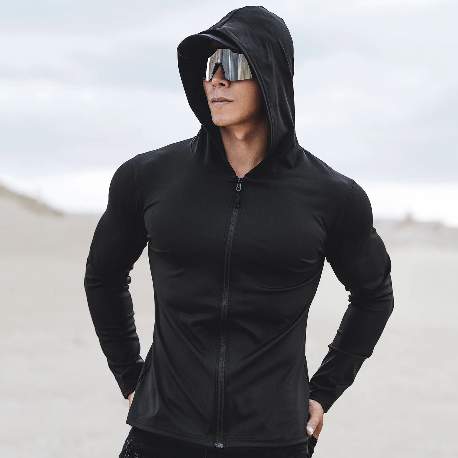 

2024 Spring and Autumn New Men's Sports Casual Running Exercise Gym Training Thin Hooded Zipper Long Sleeve hoodie