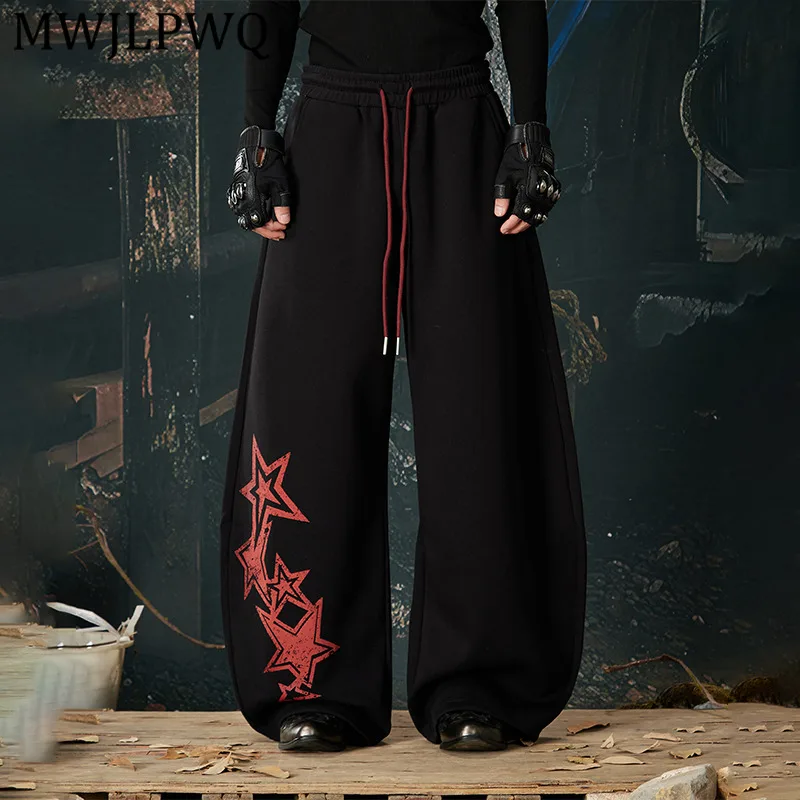 

Мужские уличные брюки MWJLPWQ с нестандартным принтом и эффектом потертости, свободные повседневные брюки в стиле хип-хоп на шнурке, весна-осень 13927