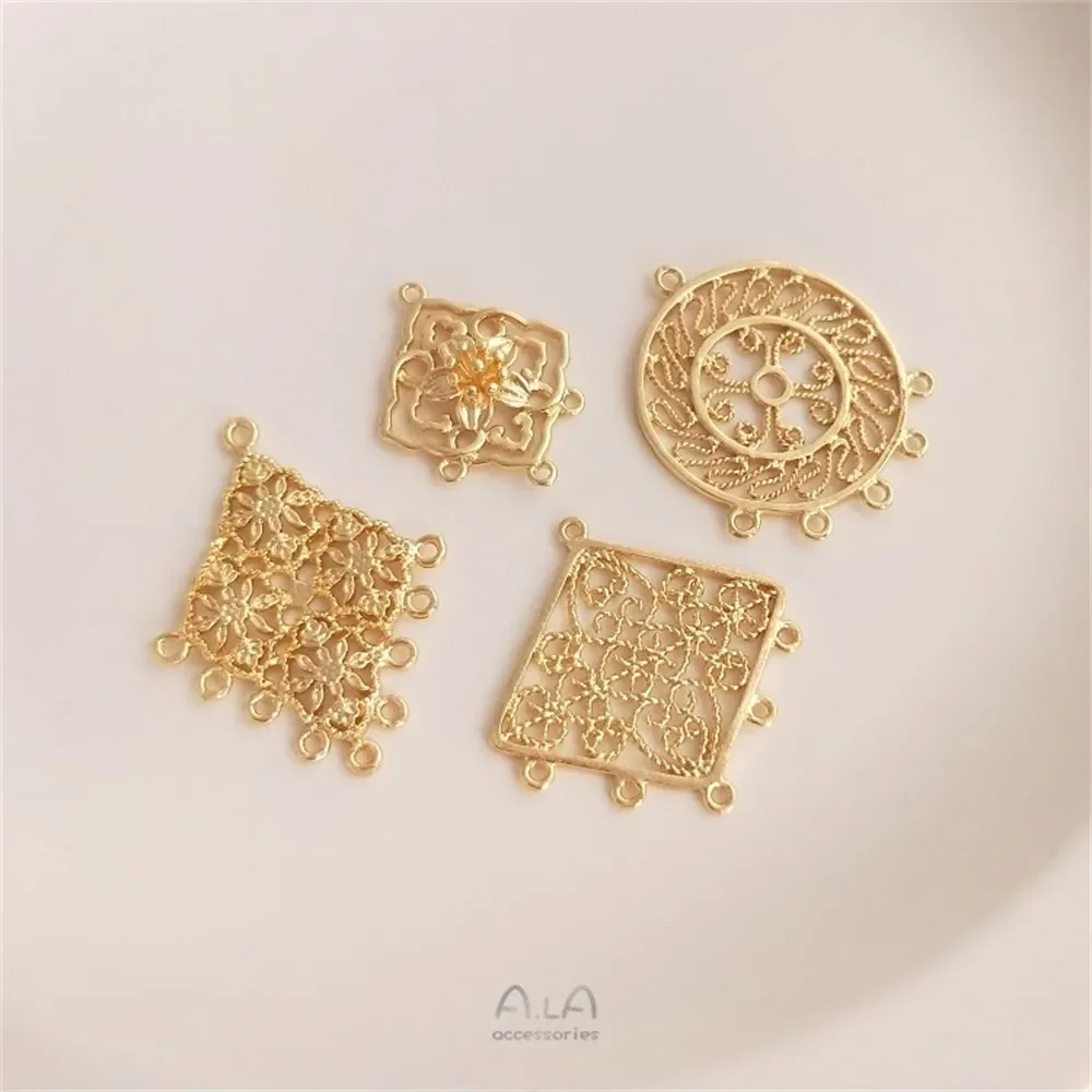 14K Gold-plated Hollow Lace Geometric Heart-shaped Diamond Shaped Multiple Hanging Rings DIY Tassel Earrings Headgear Accessorie