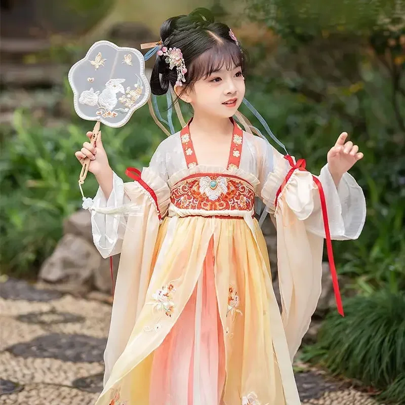 Robe Hanfu chinoise pour filles, costume de nouvel an, prairie Hanfu, carnaval pour enfants, nickel é Cosplay, orange