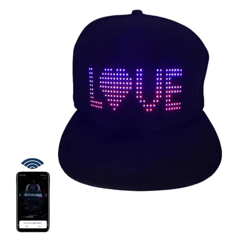 Programmable RGB LED Hat Bluetooth Shining Caps APP Control Editing Words Bar Hip Hop Electronic Prop For Christmas Party