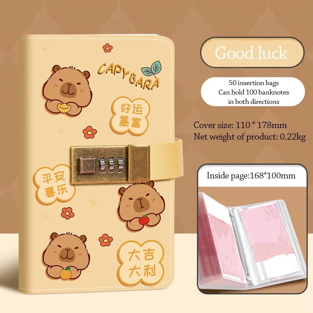 كابيبارا باندا 100 ظرف تحدي مقاوم للماء سعة كبيرة تحدي توفير المال قفل بكلمة مرور صغير #1