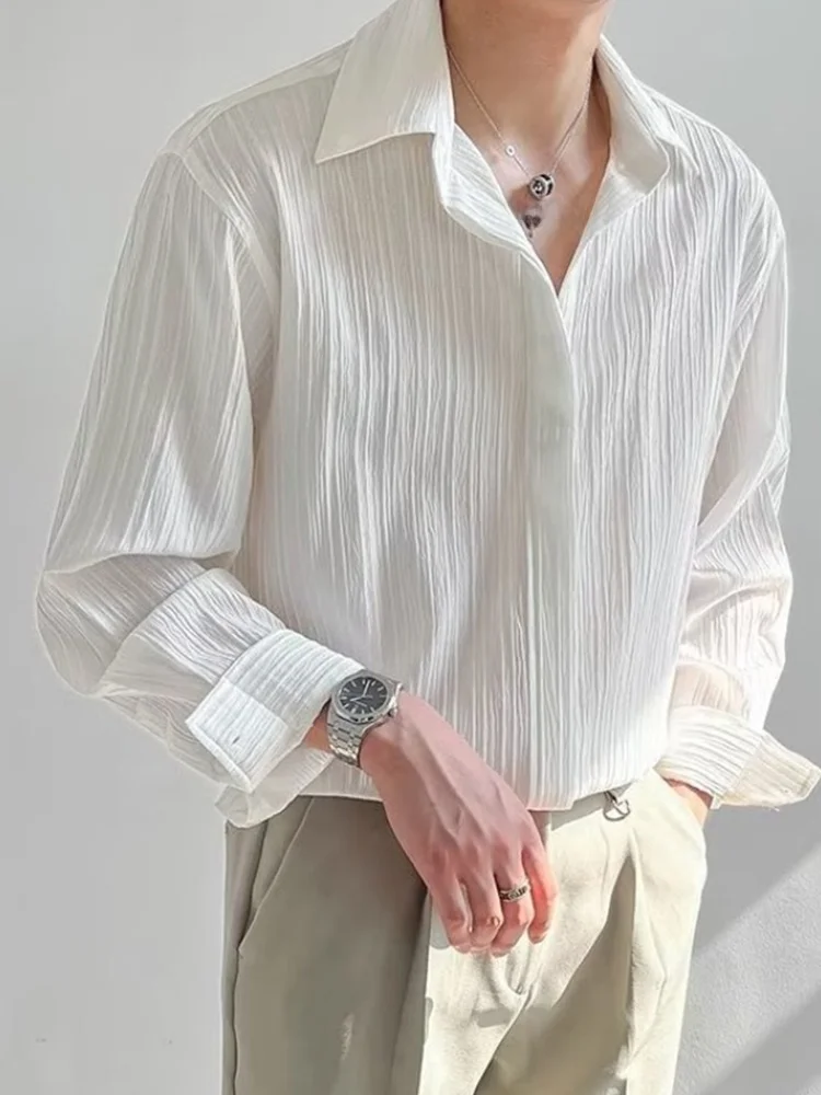 

Мужская рубашка премиум-класса из ледяного шелка, тонкая, повседневная, свободного кроя, летняя, в корейском стиле, на пуговицах, для молодых мужчин