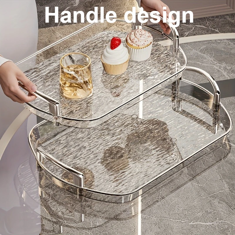 Chic Clear Plastic Serving Tray PET Material - Elegant Handles Design Multi-Scene Platter for Home Cafe Restaurant Dining Tea