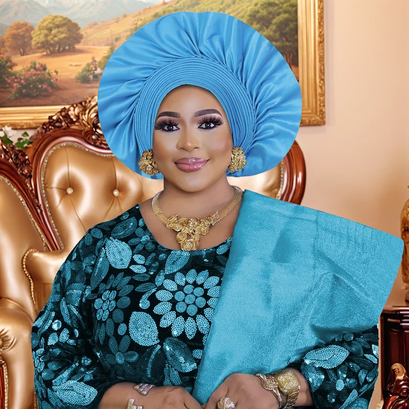 African Headtie Woman Nigerian Geles Already Made Auto Gele Turban Cap Party Headgear Wedding Headpiece Bonnet Hijab Head Wrap
