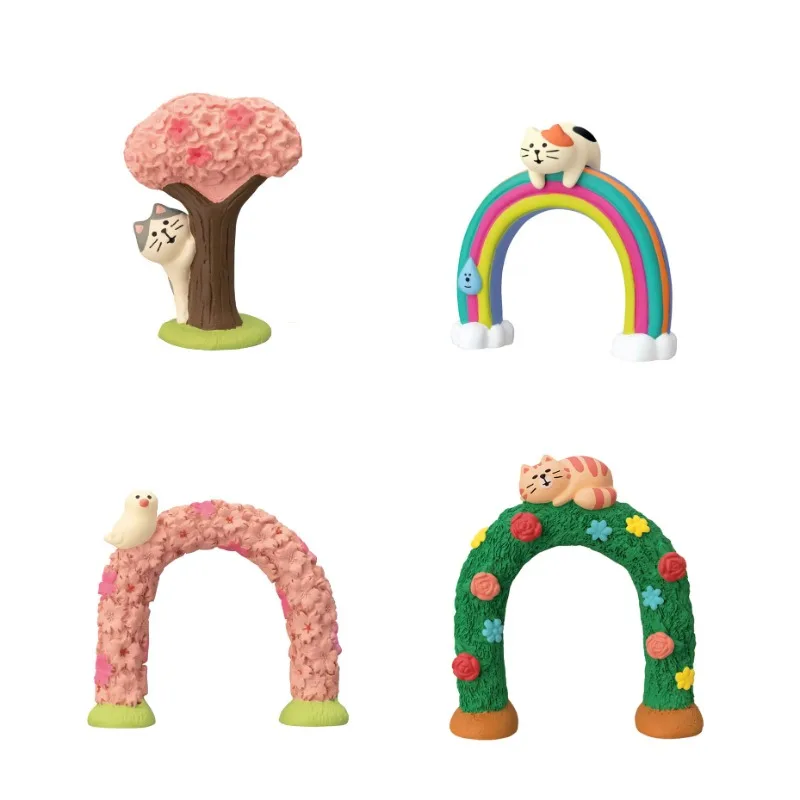 Creatieve Regenboog Kat Actiefiguren Zomer Pruimenregen Serie Miniatuur Fotografie Prop Ornament Accessorie Auto Interieur Desktop