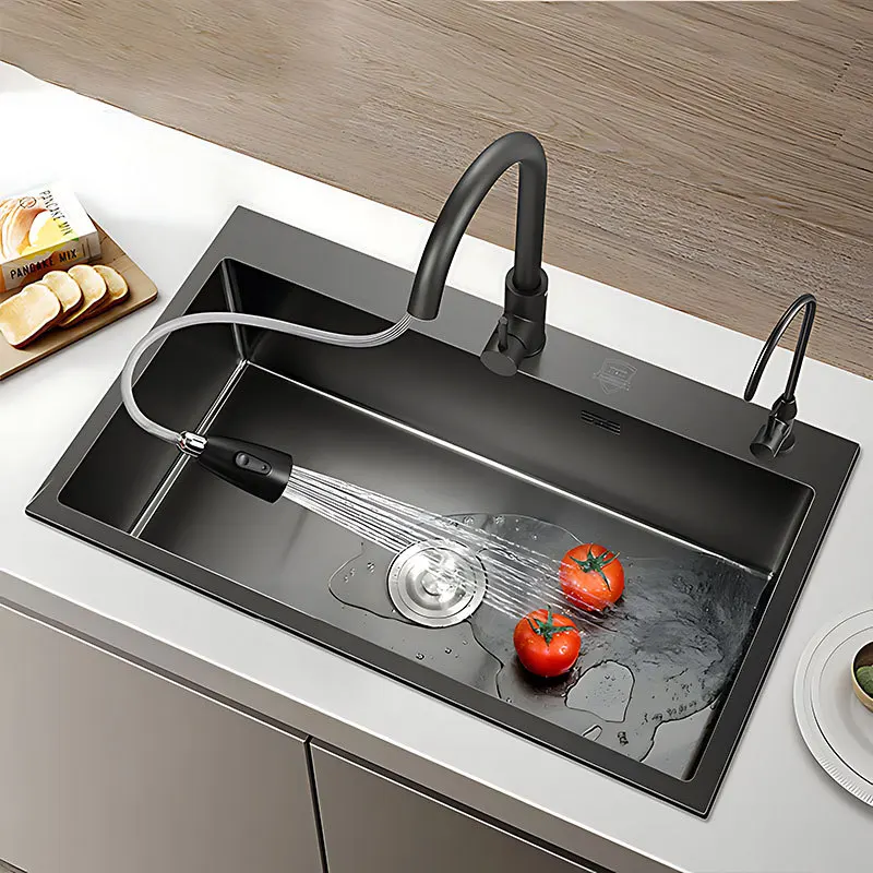 Nano Black Diamond Kitchen Sink Large Single Dual Basin Antibacterial Thickened 304 Stainless Steel Kitchen Sink Kitchen Items