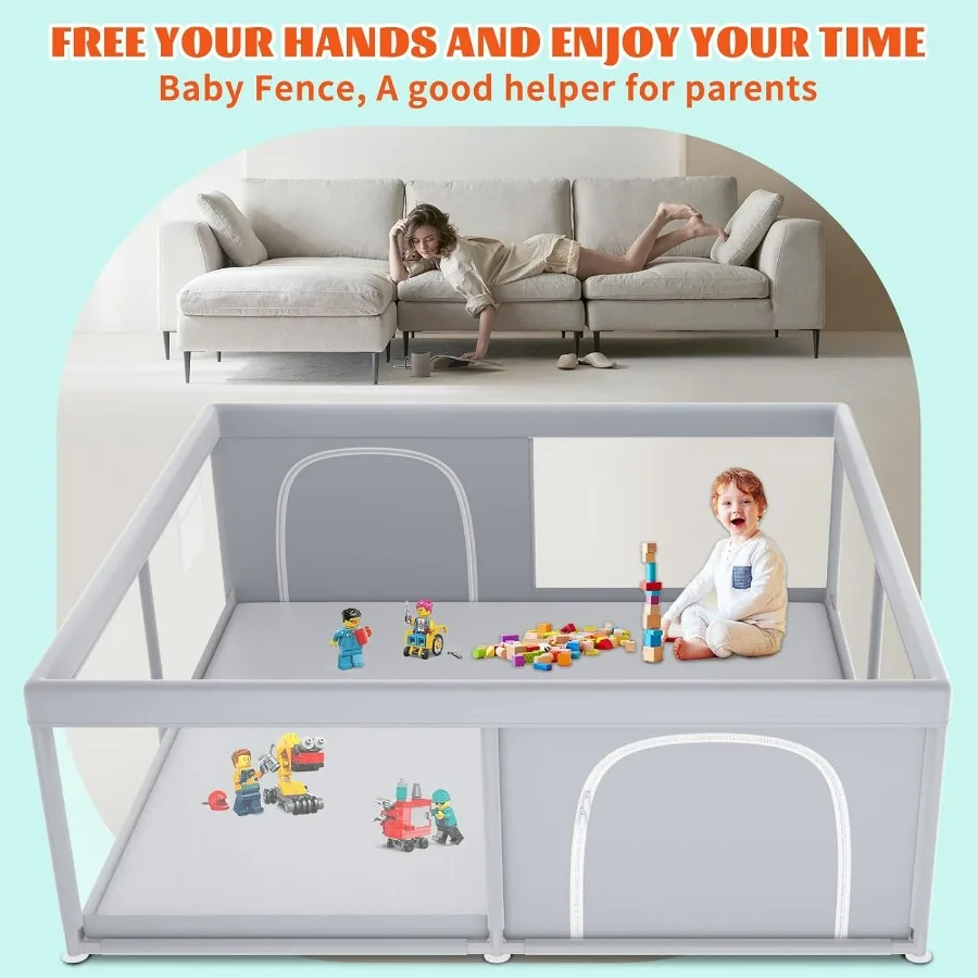 Parc pour bébé, parc extra large 79''x79'' pour bébés et tout-petits, stylo de jeu pour clôture pour bébé pour intérieur et extérieur, avec une respiration douce