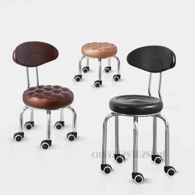 Aluminum Alloy Small Round Low Stool with Wheels, Home Bench, Creative Back Chair, Lazy Housework Stools with Metal Leg, 3 Sizes