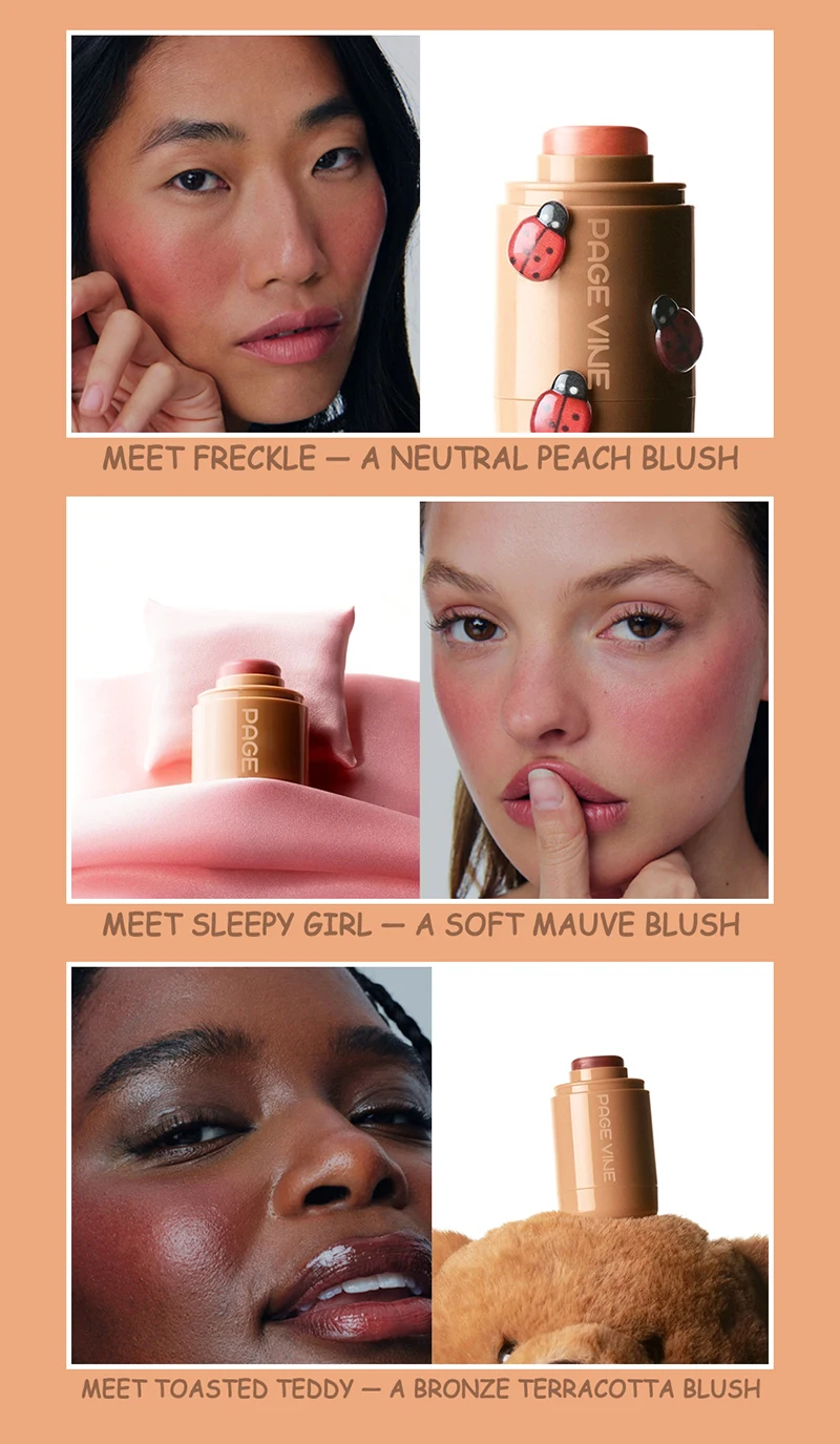 Pocket Blush Stick 6-Farben-Lippen-Wangen-Feuchtigkeitsstift hebt hervor, um natürliche, langlebige, wasserfeste, natürliche Puder-Rouge aufzuhellen