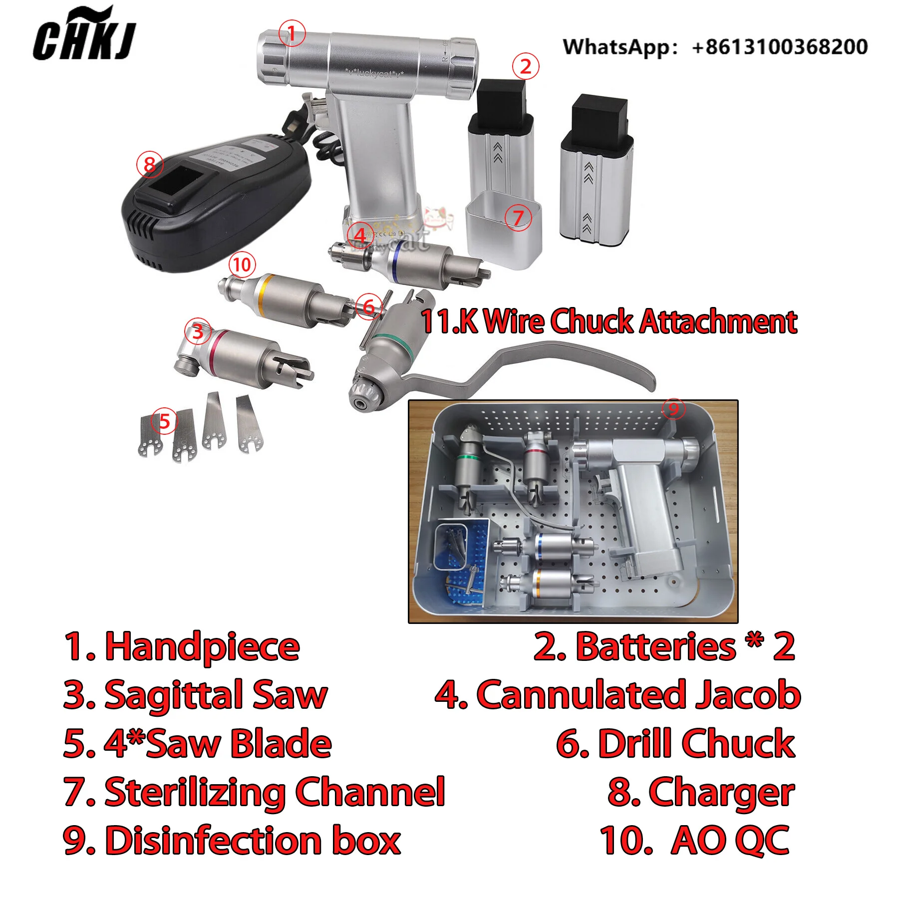 7.2V Multifunctional Bone Drill Four in One Detachable Drill Bit for Veterinary Orthopedic Surgical Instruments