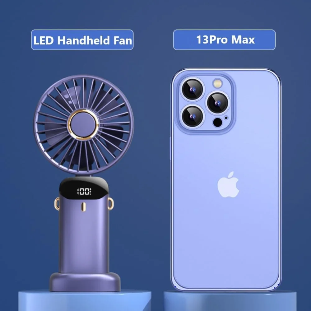 Ventilador portátil, ventilador pessoal recarregável USB, 4800mAh, 90 °   Mini ventilador de mesa dobrável com display digital LED, multiventilador de 5 velocidades