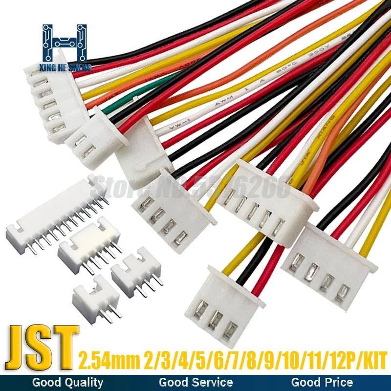 5Sets JST XH2.54 Wire Cable Connector 2.54mm 2/3/4/5/6/7/8/9/10/11/12 Pin Pitch Male Female Plug Socket 20cm Wire Length 26AWG