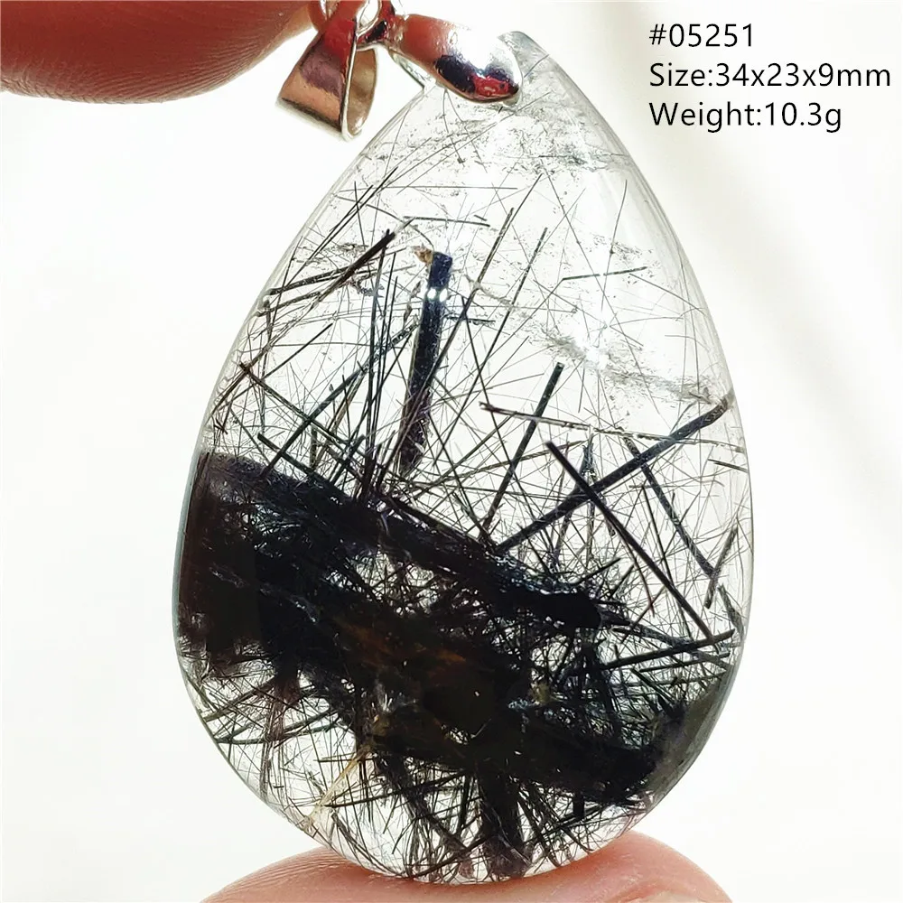 Natural Black Rutilated Quartz Pendant Necklace Jewelry Water Drop Clear Beads Rutilated Oval Clear Beads Crystal Wealthy AAAAAA