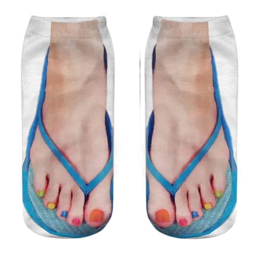 Funny 3D Printed Flip Flop Toe Patterned Short Ankle Socks Unisex Design Couples Gift Dropship