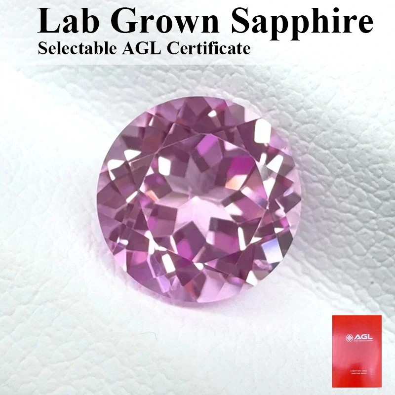 Wholesale Lab Grown Sapphire Pink Color Round Shape AGL Certificate Bead For Diy Jewelry Making Bracelet Materials Selectable