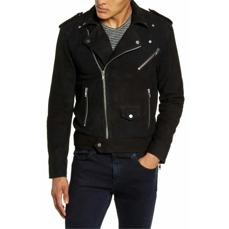 New Mens Black Suede Jacket Stylish Slim Fit Biker Jacket