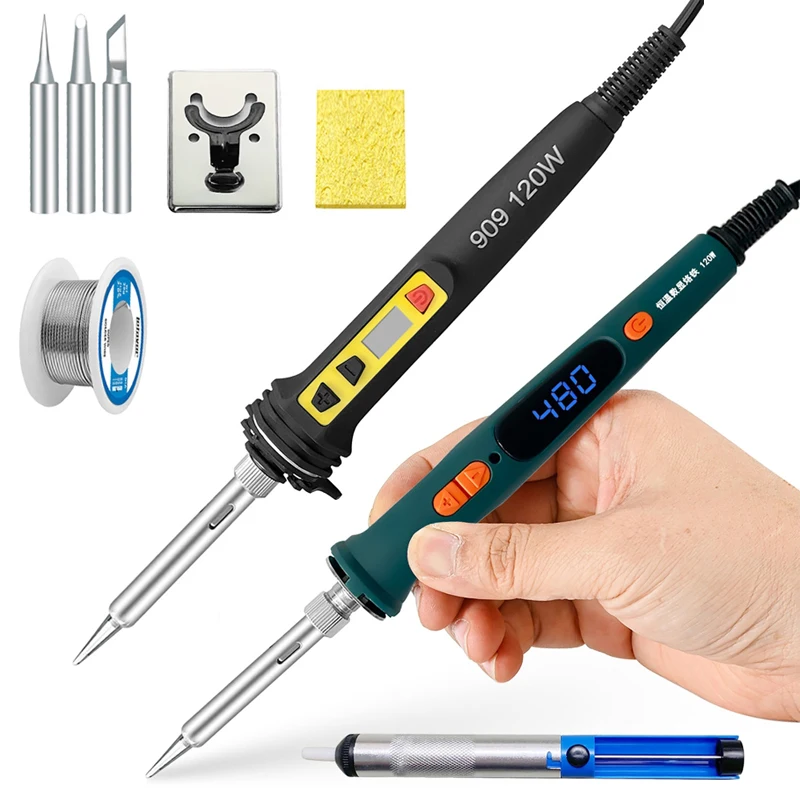 

Цифровой паяльник 120 Вт с нагревом за 15 секунд, набор для ремонта, электрический паяльный инструмент с двойной калибровкой температуры 200-600°C