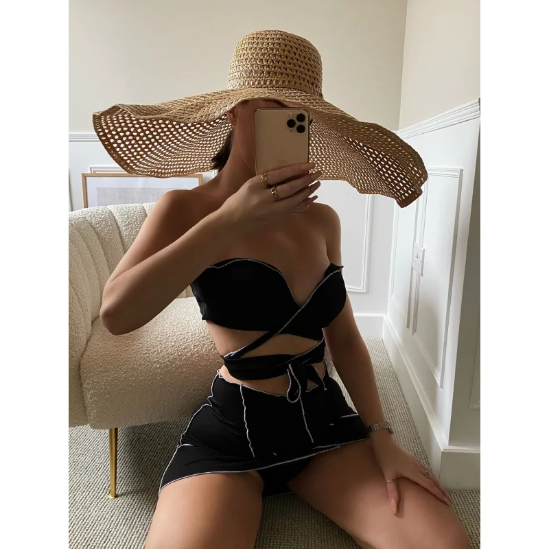 Luanguo New Three-Piece Bikini Sexy Tie Swimsuit Swimwear76822