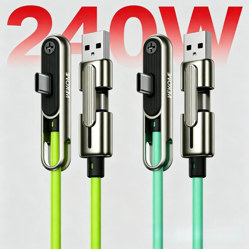 

Universal 4 in 1 Fast Charging USB Charging Cable 240W with Adjustable Phone Stand Compatible with IPhone Android Type C