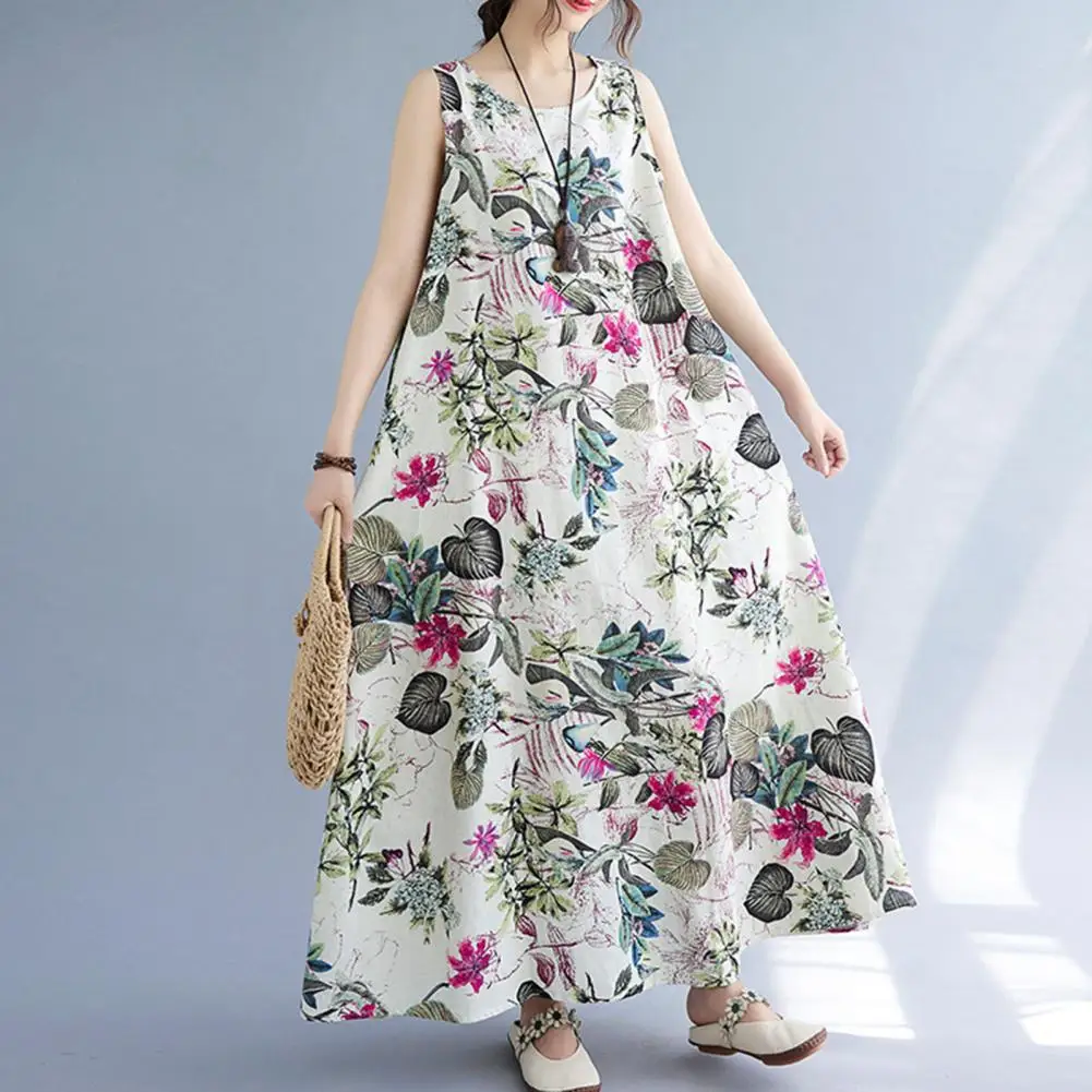 

Summer Flower Floral Print Summer Sleeveless Vests Dress Women Loose Ruffle Pleated Ladies Dresses Hem Sleeveless Tank Top Dress