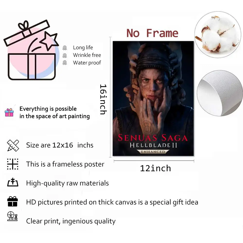 ملصق Gae S-Senua's Saga: Hellblade II للخط عالي الدقة من القماش مجانًا مقاوم للماء لجميع الفضاء لتزيين الحائط