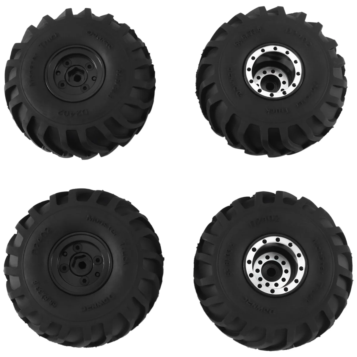 4Pcs 68X32Mm Big 1.0 Metal Wheel Rim Rubber Tire Tyre for 1/24 RC Crawler Car Axial SCX24 AX24 FMS FCX24 Upgrade Parts,1