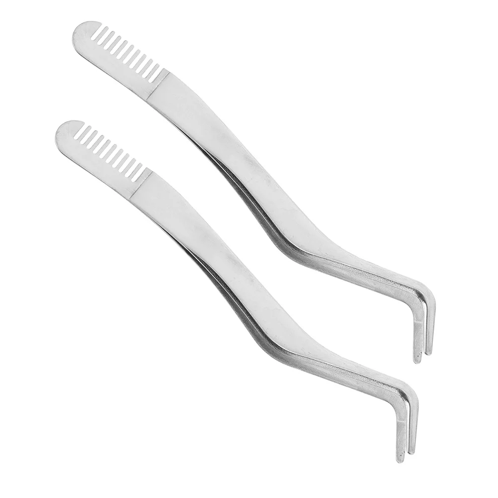 

2Pcs Precision Eyelash Tool Set Comb Tweezers Curved Stainless Steel Eyelash Applicator Quick Accurate False Lash Extension