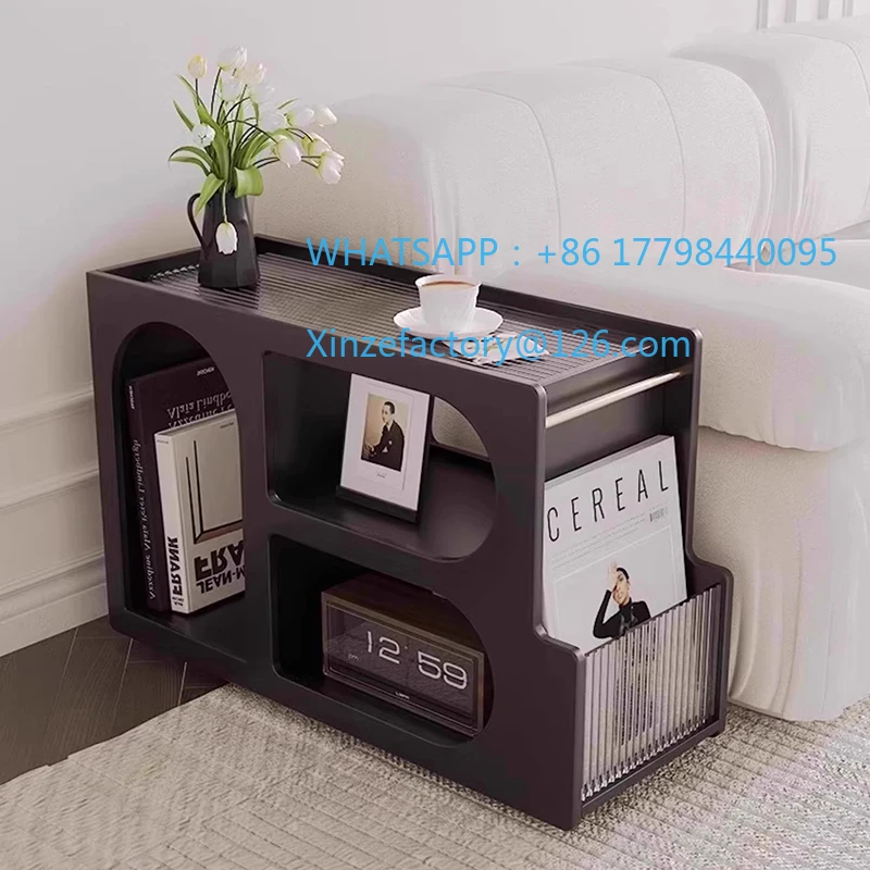 Customizable Narrow Storage Coffee Table Transparent Cart Cabinet Small Black Mesas De Centro Sala